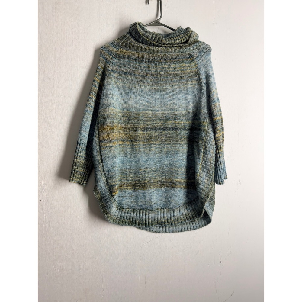 Pashisa Womens Blue Ombre Space Dye Cowl Neck Oversized Sweater Large Boho Knit